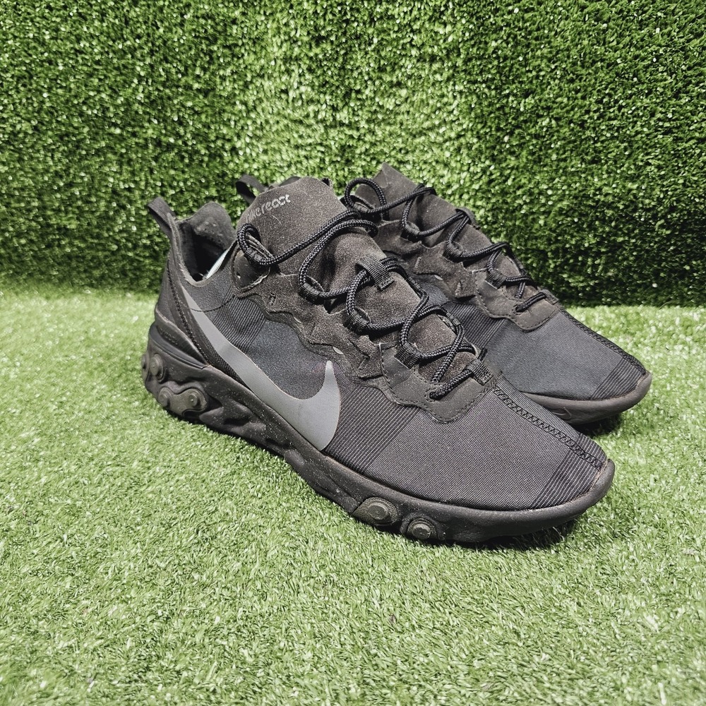 Nike React Element 55 Triple Black Athletic Sneakers BQ6166-008 Mens 12